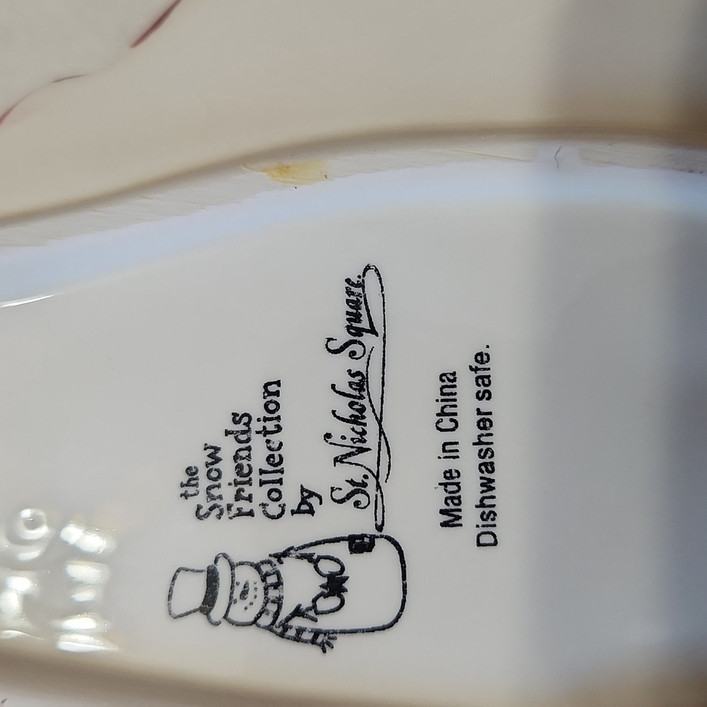 2 Ceramic Snowmen Spoon Rests for Utensils - Picture 3 of 4